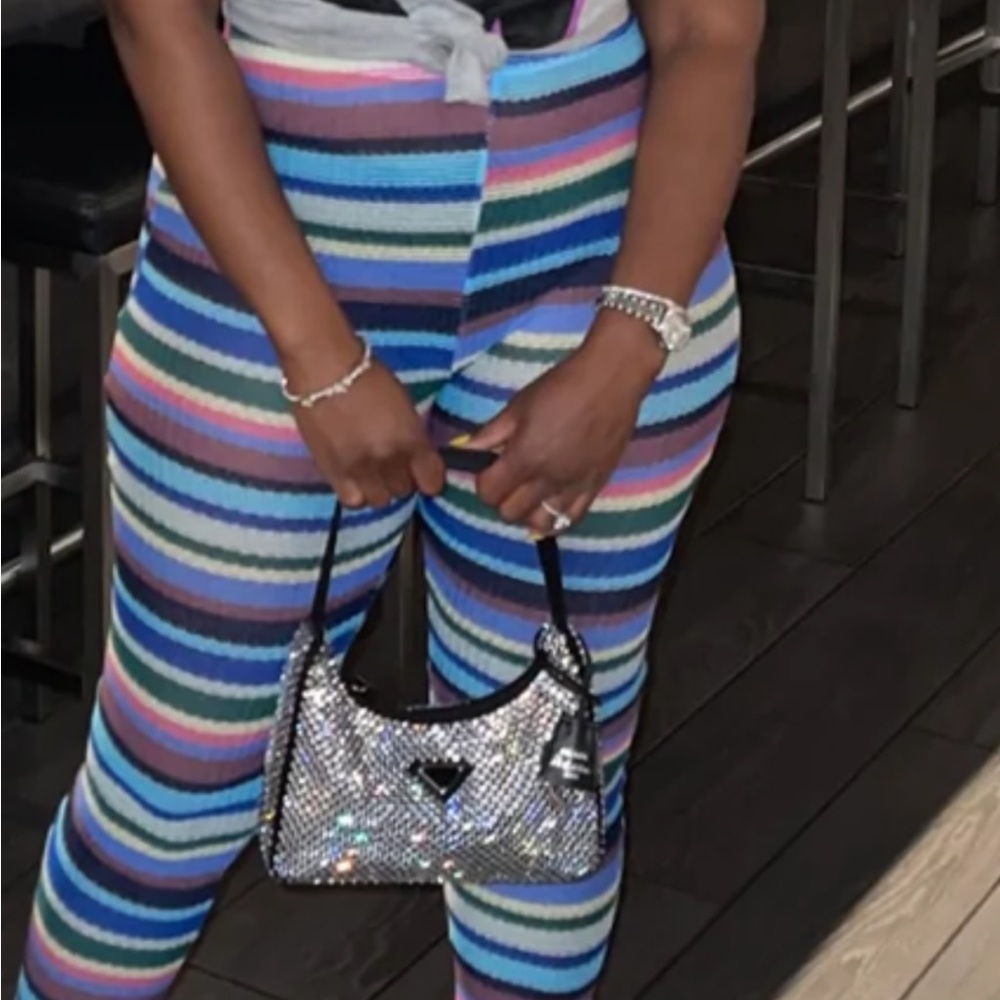 Brand New Striped (blue/purple) Hi Fashion Leggings. See pictures!